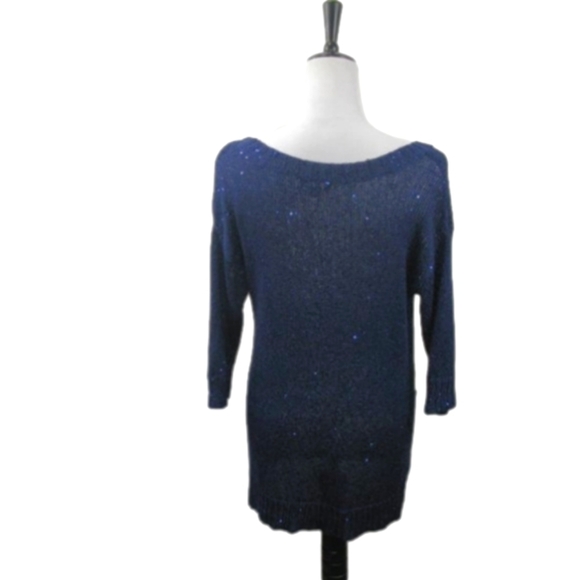 a.n.a Navy Blue Sequin 3/4 Sleeve Scoop Neck Sweater Size Medium - Picture 4 of 5
